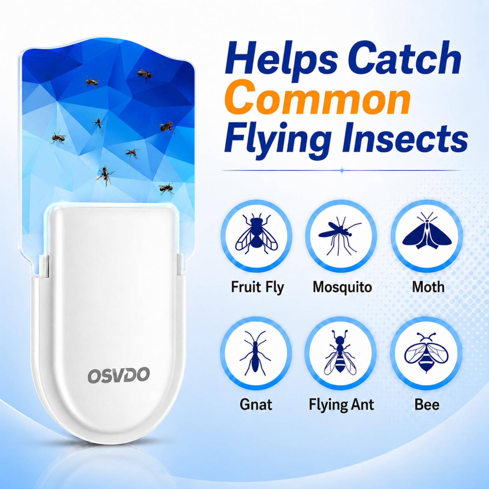 Trampas para moscas de la fruta para interiores (4 dispositivos y 24 tarjetas de pegamento), atrapamoscas voladoras con luz UV azul para mosquitos, moscas de casa, polillas, atrapamoscas de 400 pies
