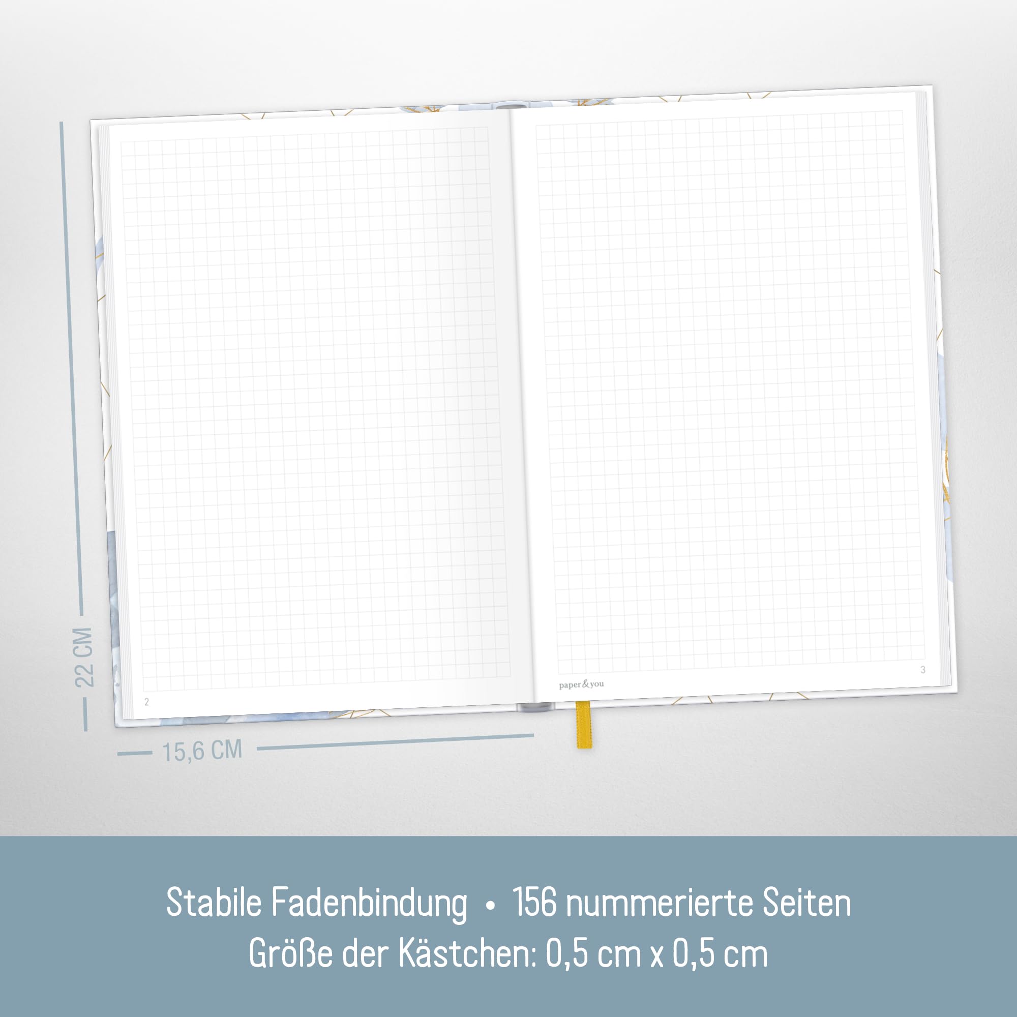 Paper&you® Notitieboek, A5 , blanco, met elastiek, 156 pagina's, 78 vellen, als bullet journal, schetsboek, dagboek, notitieboek, duurzaam en klimaatvriendelijk
