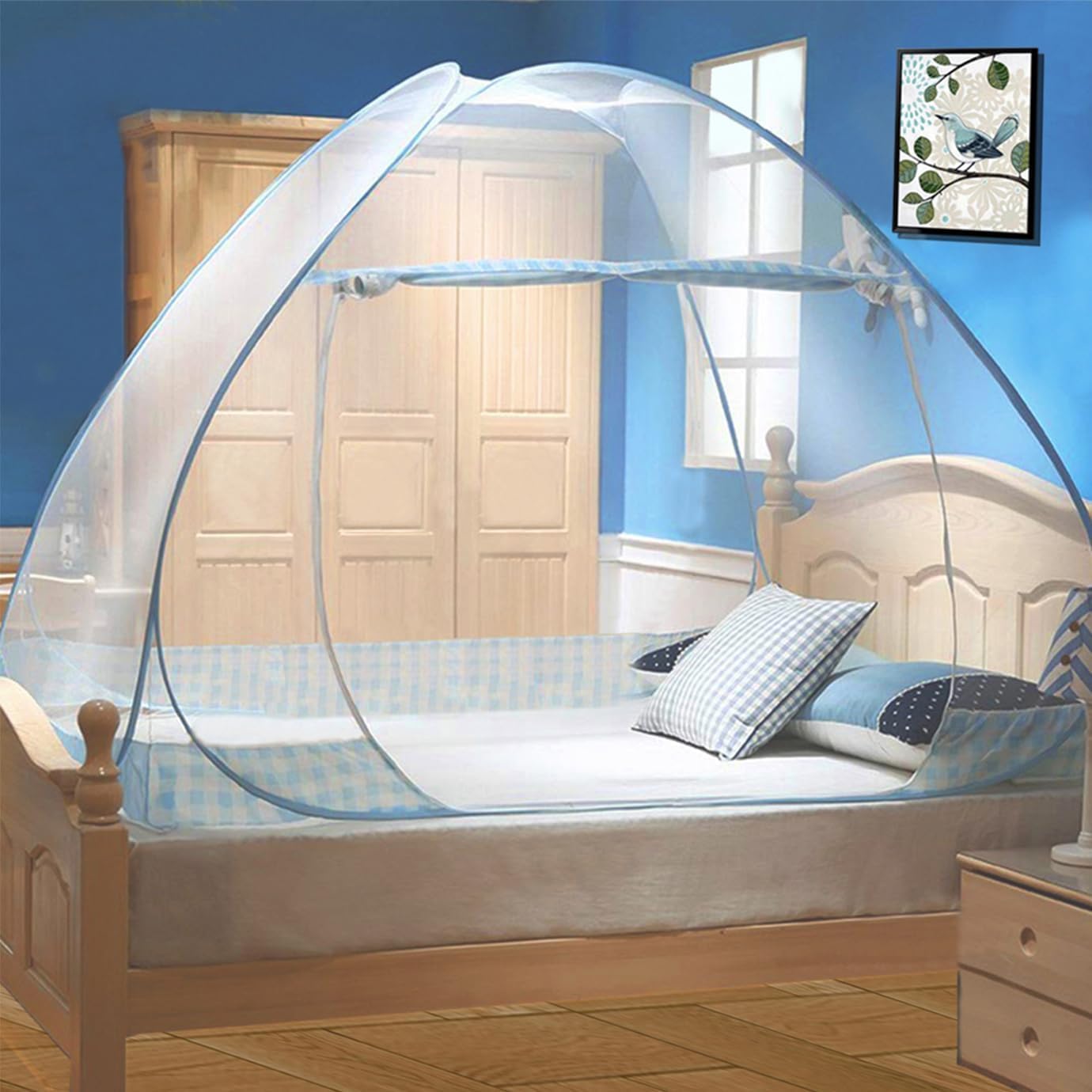 PRISAMX King Size Foldable Mosquito Net for Double Bed - Durable Polyester 30GSM Net with PVC Coated Corrosion Resistant Steel Wire,Foldable Machardani (Sky Blue-Pack of 1) (B0CCXXD54Q) Amazon Price History, Amazon Price Tracker
