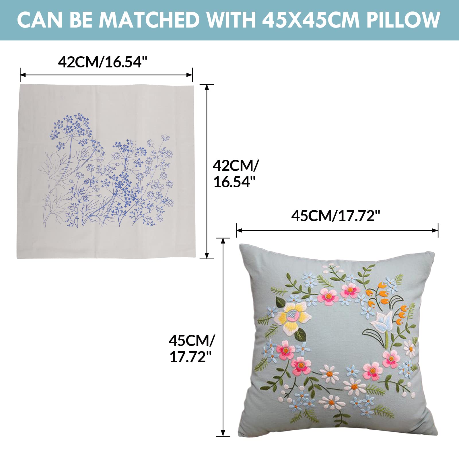 AMLESO DIY Embroidery Covers Kit Cushion Cover Semi-Finished for Living Room Sewing Supplies Adults Beginners Gift, Light Blue