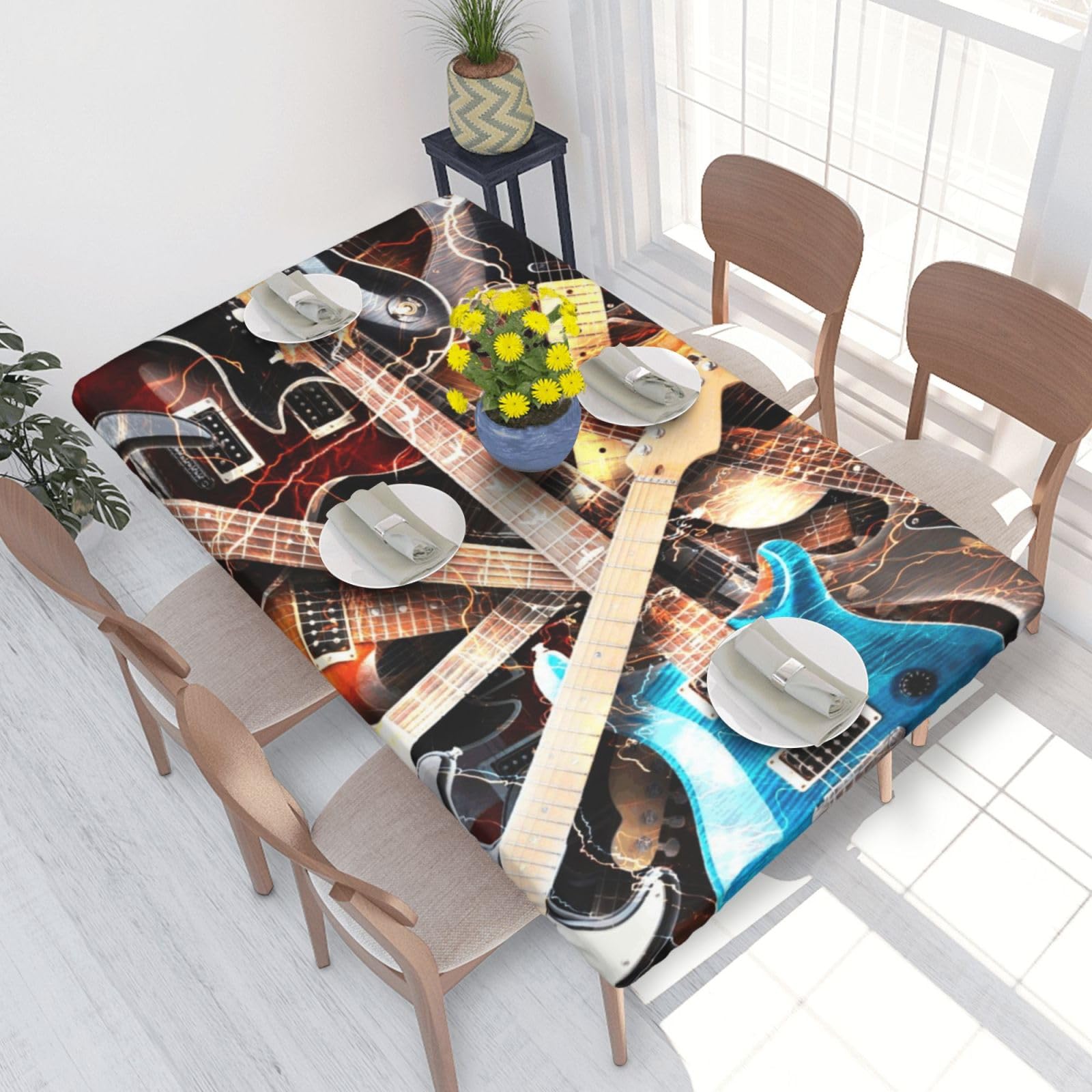 BNVSADC Magic Electric Guitar Music Printed 4FT Tablecloth 122x76 CM Polyester Kitchen Water Resistant Table Cloth Dining Table Decoration Table Covers
