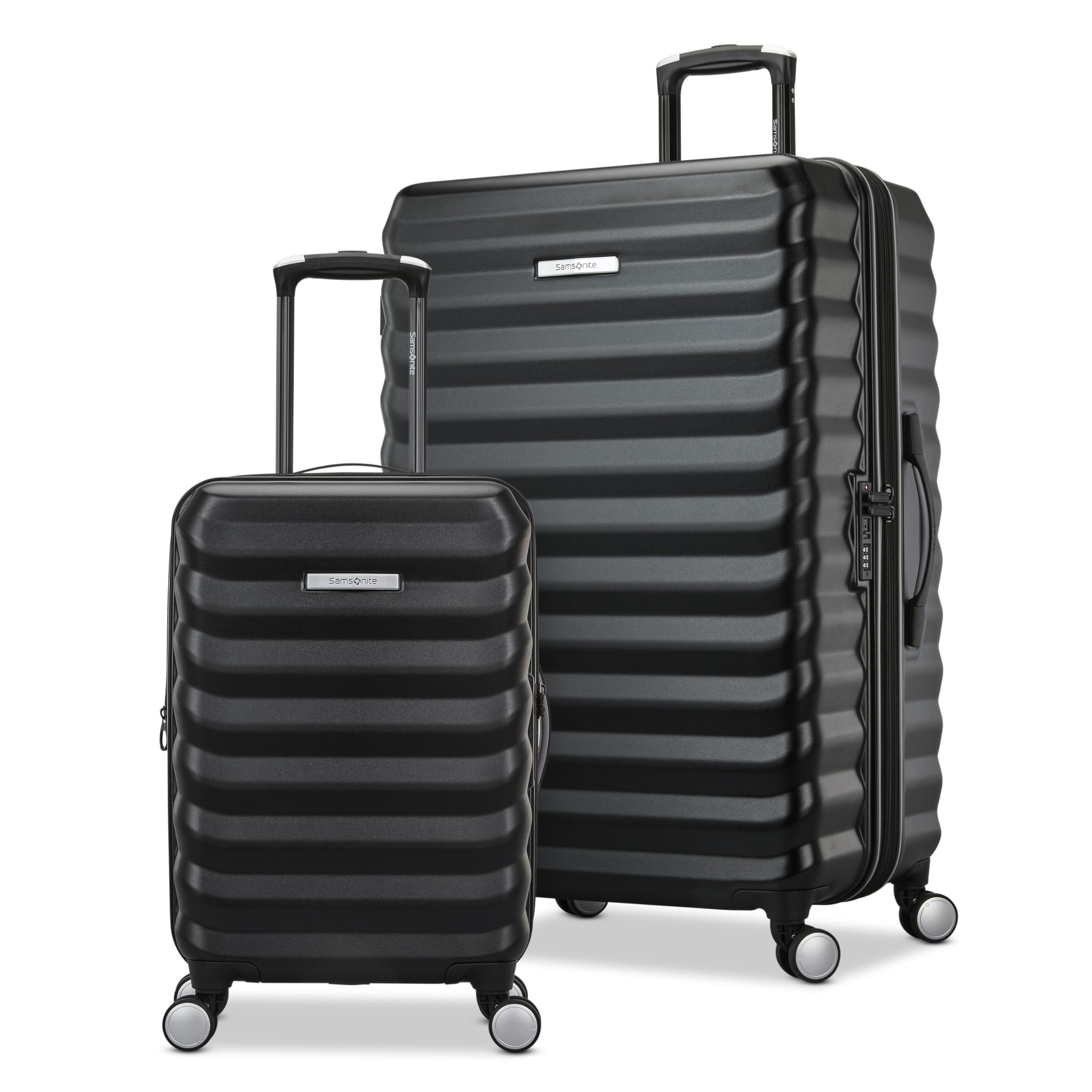 Hard-Sided 20 & 28 Inch 2-Piece Lightweight Checked Large Expandable Element Suitcase Set: Durable, 360° Spinner Wheels, Adjustable Telescopic Handle, TSA-Approved Lock - Alpine Black