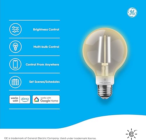 Miniatura 3 de GE Lighting CYNC - Bombillas LED inteligentes, color blanco suave, Bluetooth y Wi-Fi, funciona con Alexa y Google Home, bombillas G25 Globe (paquete