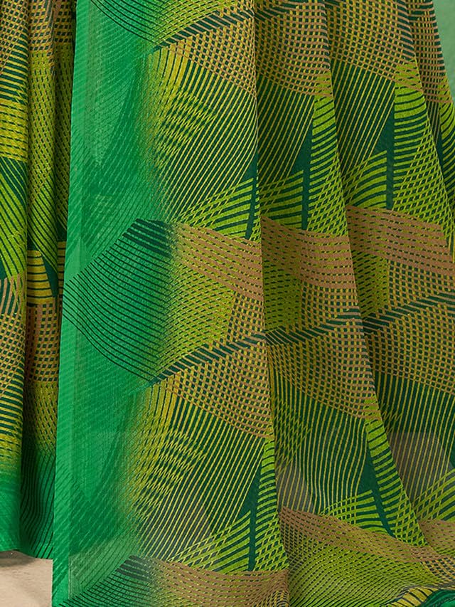 Image of SIRIL Women's Geometric Printed Chiffon Saree with Unstitched Blouse Piece (3168S2902 Green)