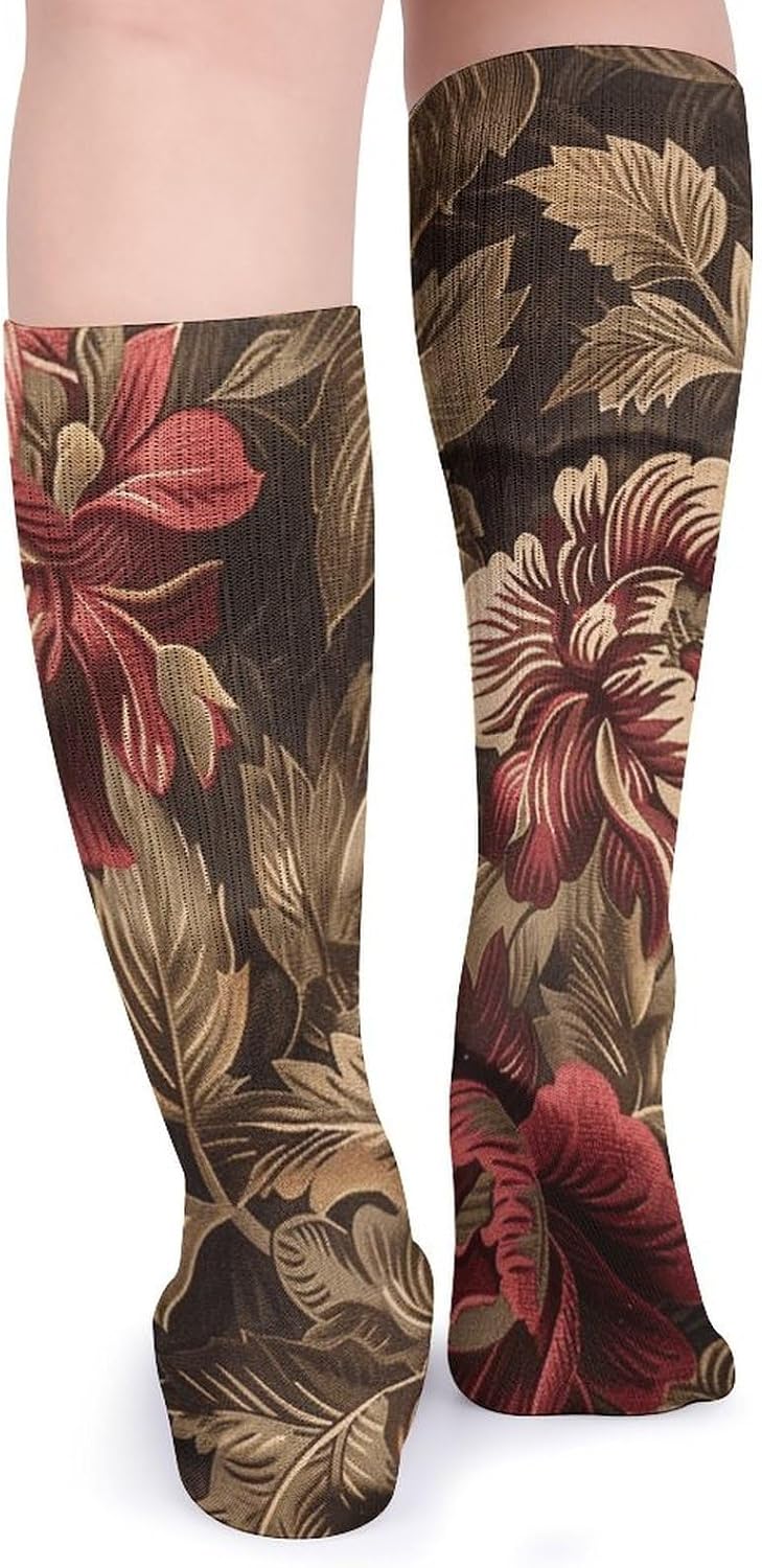 Breathable Boot Sock Burgundy And Brown Socks for Women Men Cotton Sock Moisture-Wicking Warm Stockings Casual Long Socks for Hiking Work Sports 5 Pairs