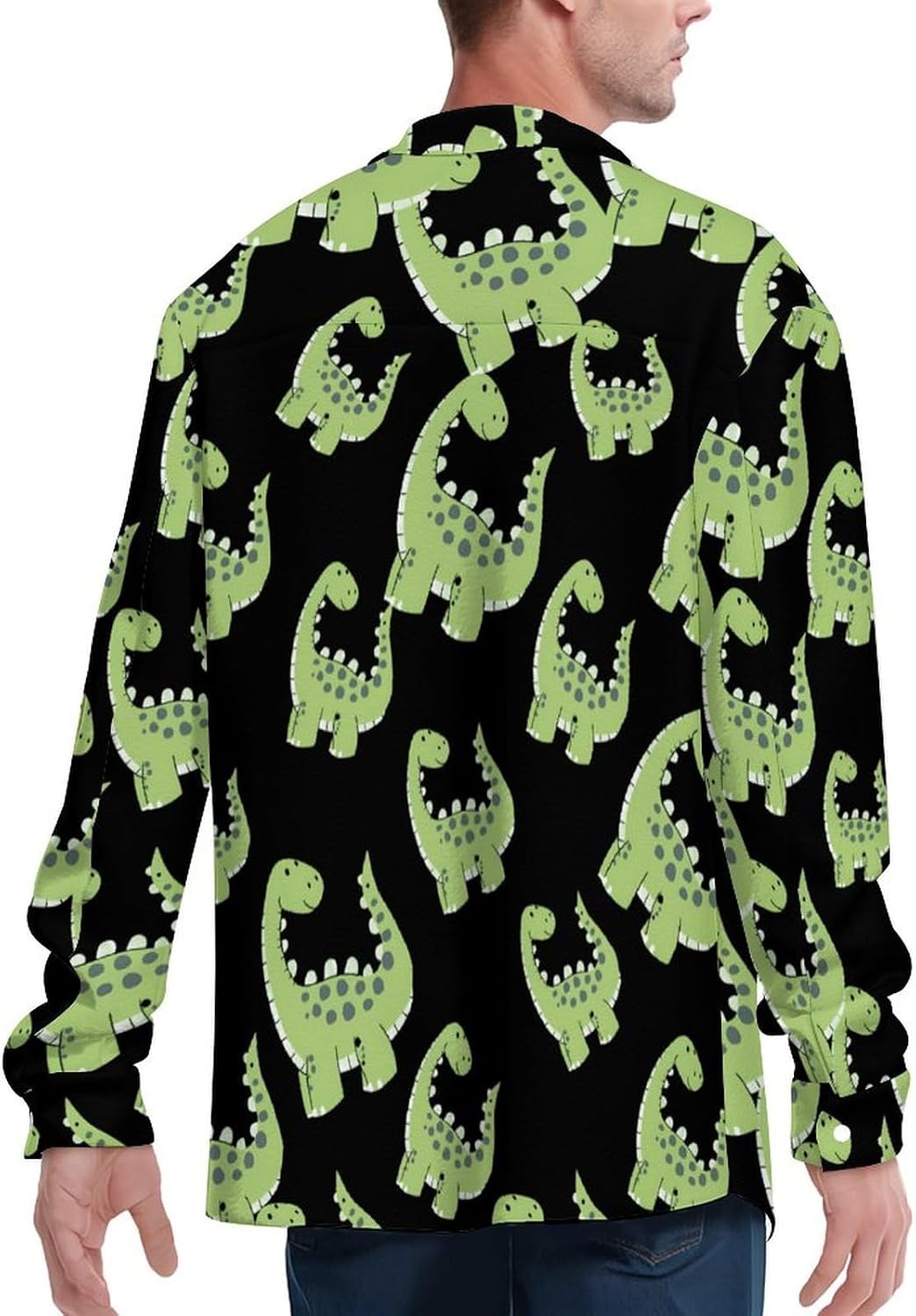 Cute Dinosaur Men's Shirts Casual Jacket Long Sleeve Coat Novelty Outwear Tops