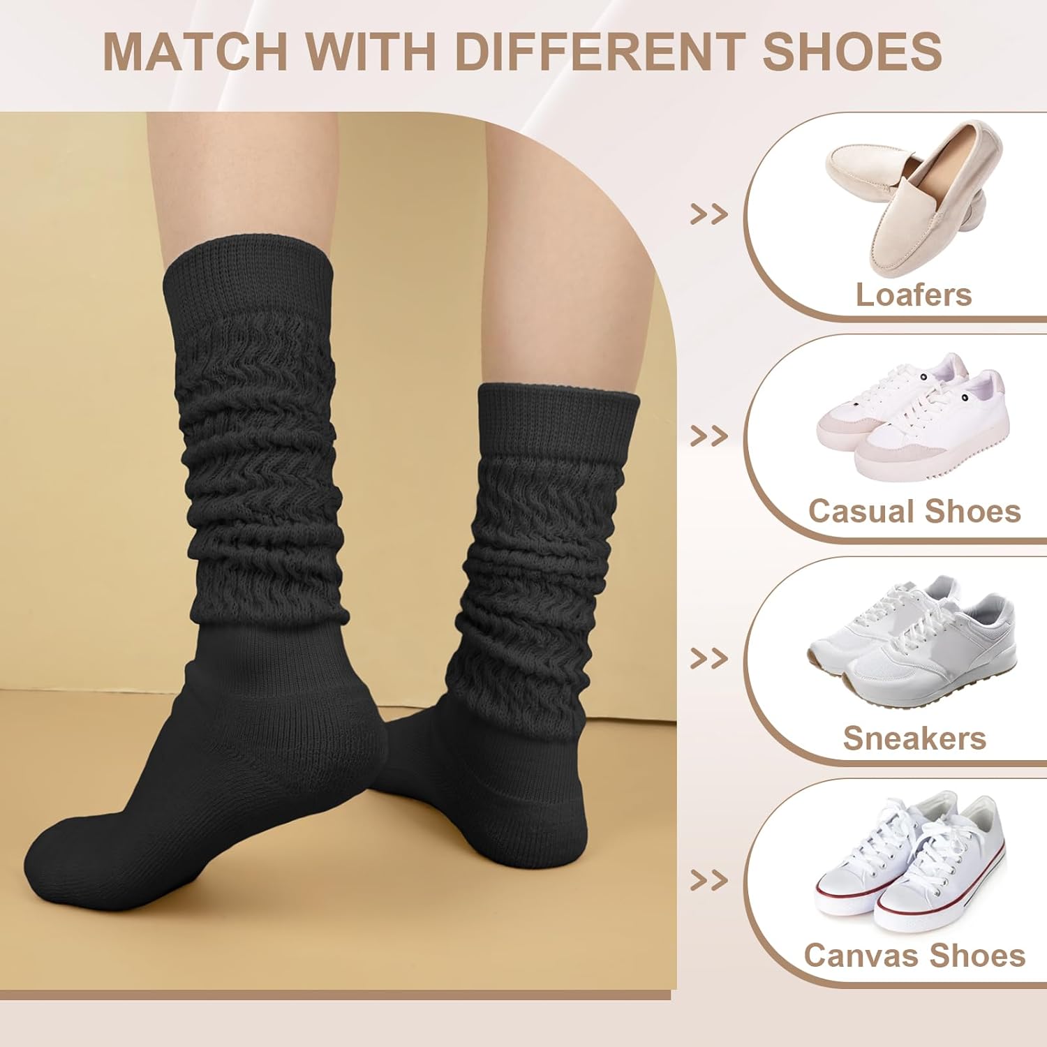 YSense 6 Pairs Slouch Socks Women, Knee High Long Boot Stockings for Winter, Soft Knit Casual Crew Slouchy Scrunch Socks - Image 7