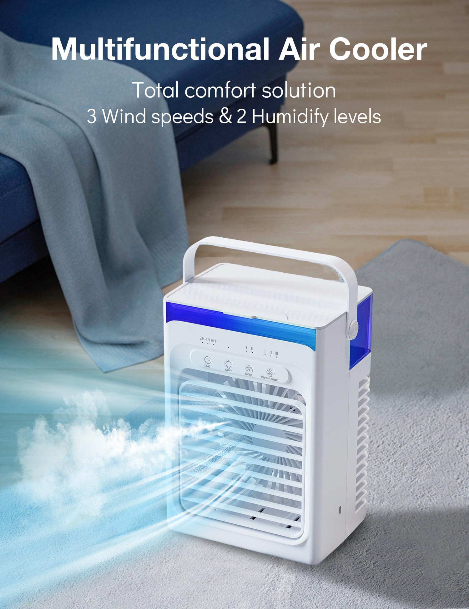 Mini Climatiseur Portable, Climatiseur Mobile 1000ml, 4 en 1 Refroidisseur d'air, Mini Clim Portative Ventilateur Brumisateur avec 3 Vitesses, Minuteur, Petite Clim pour Chambre