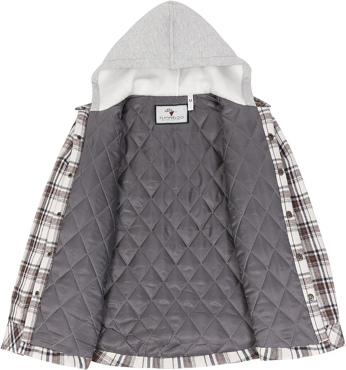 ZENTHACE Kids Quilted Lined Hooded Flannel Jacket, Winter Warm Snap Button Coat for Boys Girls,Lightweight Thermal Outerwear