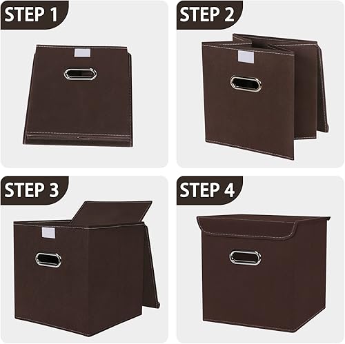 Miniatura 6 de Organizadores de armario de tela con tapas, cesta organizadora de almacenamiento plegable con asas, cajas de almacenamiento para almacenamiento de