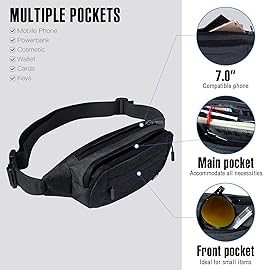 WATERFLY Fanny Pack Waist Bag: Small Hip Pouch Bum Bag Fannie Pack Phanny Fannypack Waistpack Bumbag Beltbag Sport Slim Fashionable for Jogging Hiking Hiker Woman Man