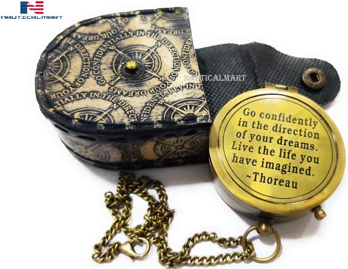 NauticalMart Thoreau's Go Confidently Quote Engraved Compass Confirmation Gift Ideas Baptism Gifts Father's Day Birthday Thanksgiving