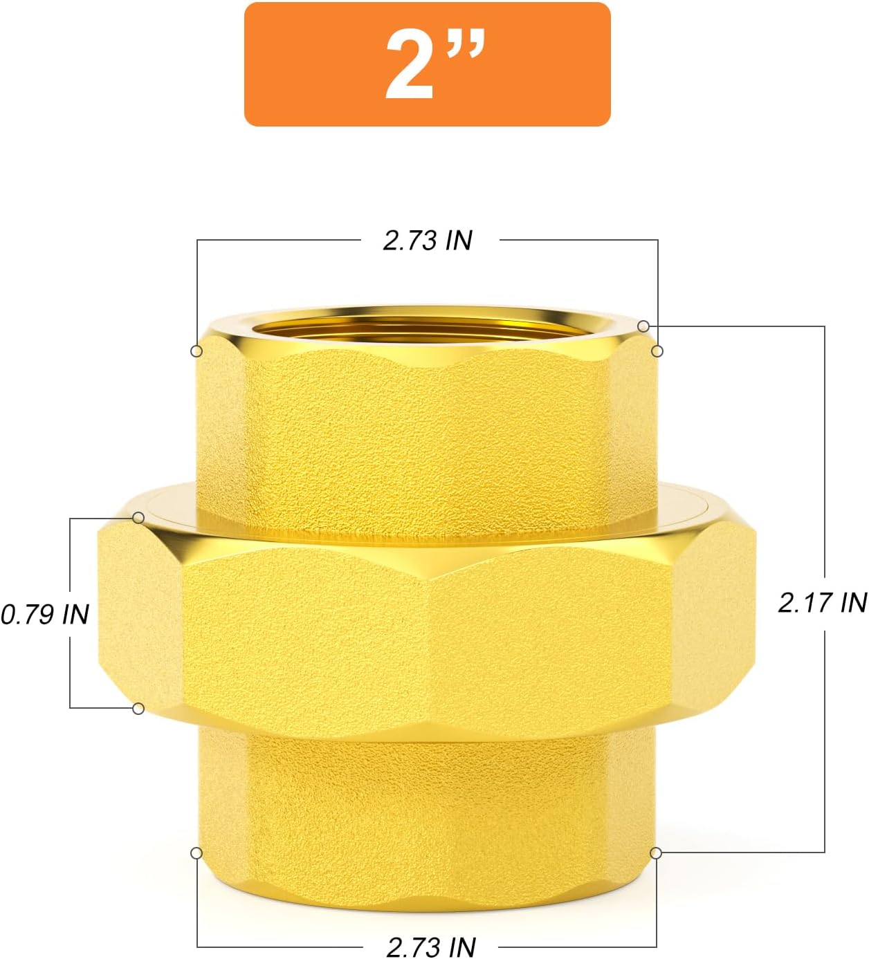 GASHER 1PCS Brass Pipe Fitting, Brass Union 2" Female Pipe Fitting, For Connecting And Extending
