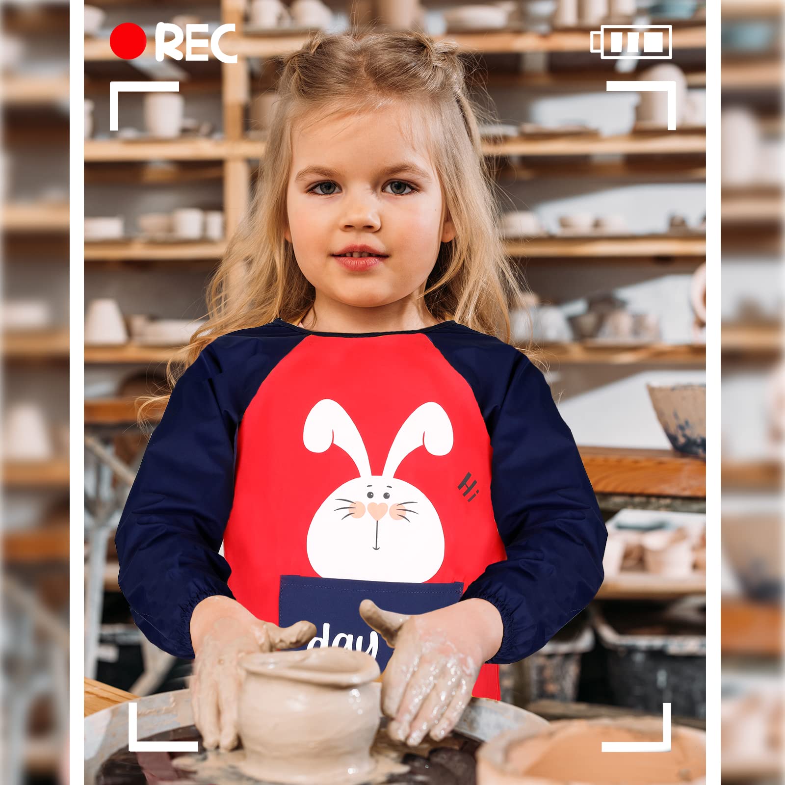 Romon-Doppio Impermeabile Grembiule Plastificato Bambini Asilo, Colore Grembiulino 6-8 Anni, Drawing Smock Red