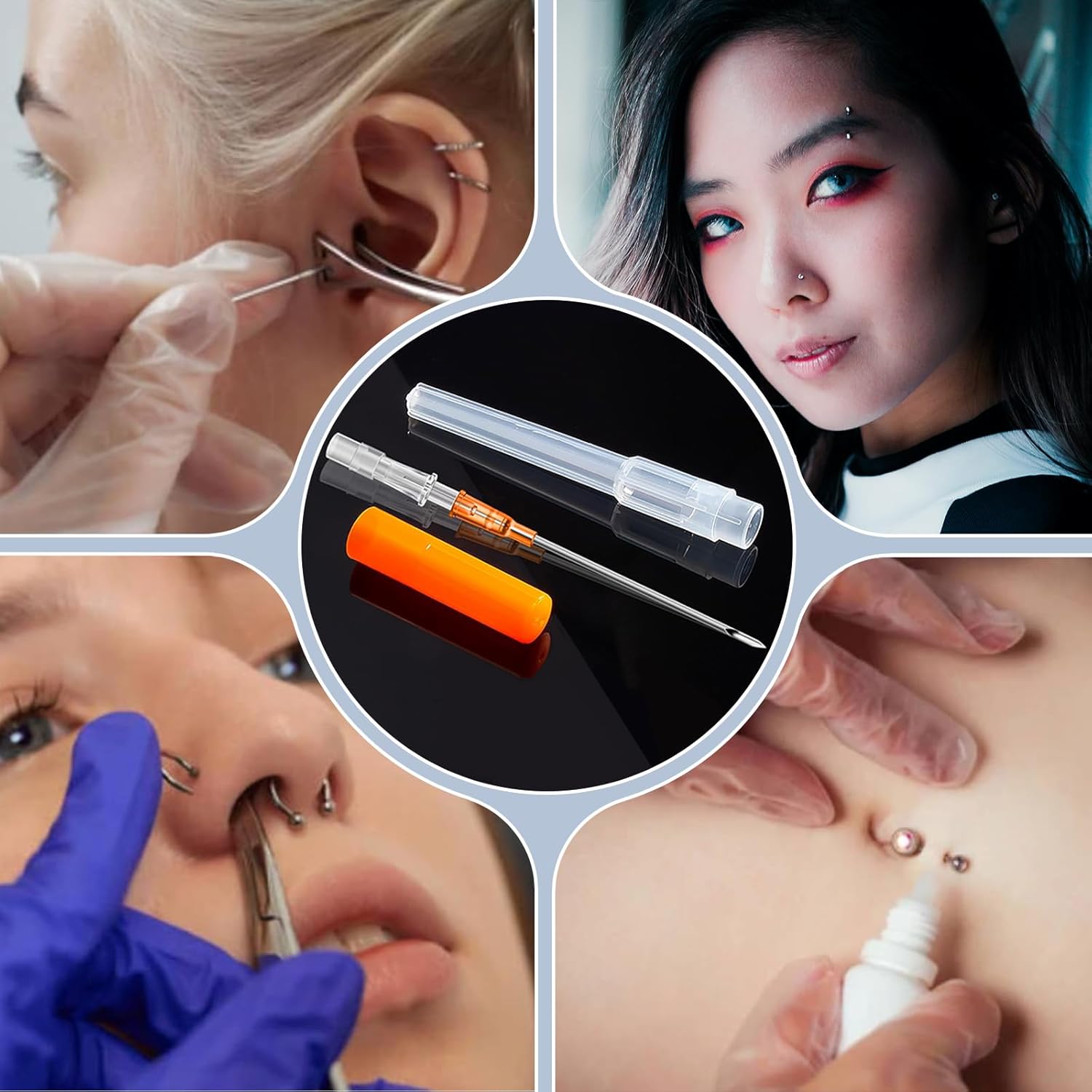 Catheter Piercing Needles 50Pcs Mixed Sizes 14G 16G 18G 20G 22G - Professional Hollow Piercing Needles, 316L Stainless Steel Kit for Ear Nose Cartilage Lip Tongue Belly Navel Nipple
