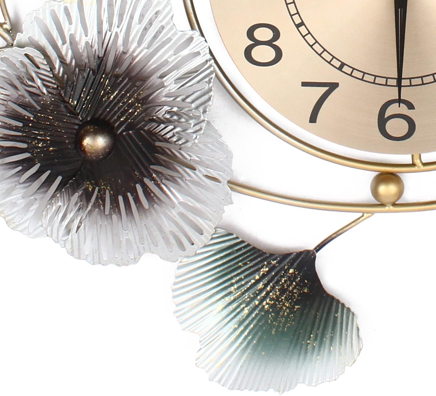 Wall Clock Metal Ginkgo Leaf Design Retro Creative Decor Wall Clock 35.43''×17.72'' Silent Non Ticking Digital Wall Clock Decoration for Indoor Home Bedroom Living Room, Battery NOT Included