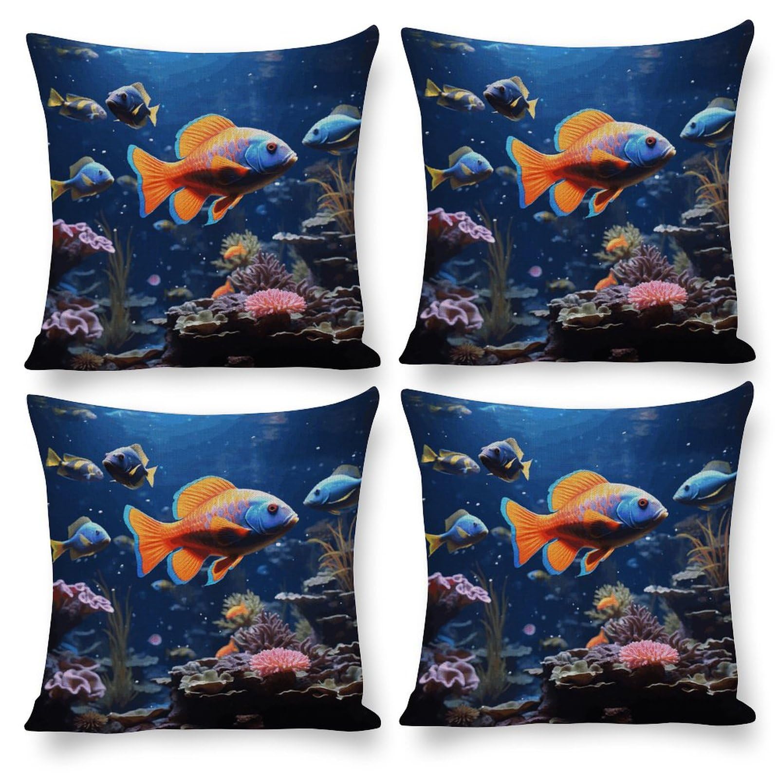 Housse de coussin carrée poissons pour décorer le canapé du salon