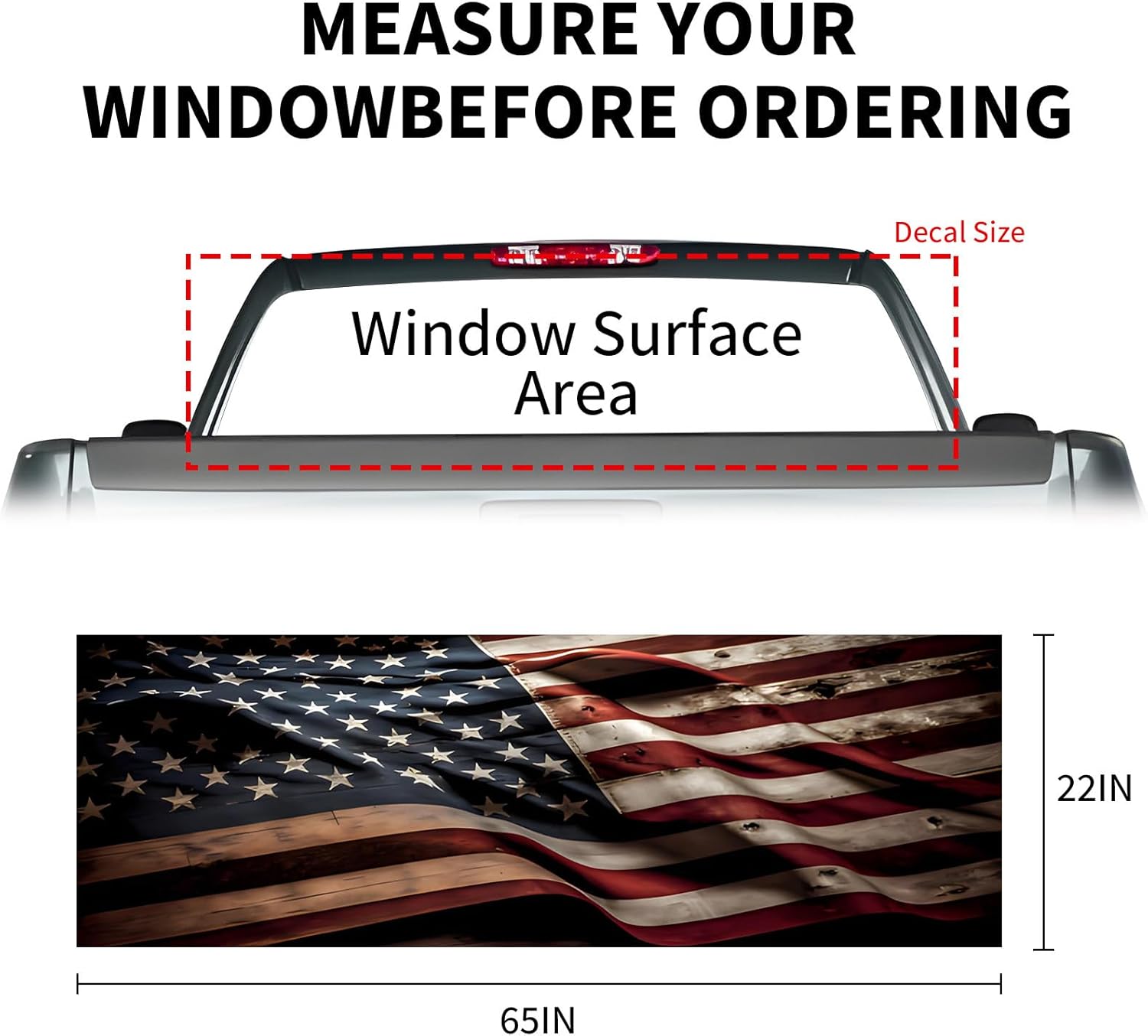 65x22 in Back Window Decals for Trucks - American Flag Window Decal Rear Window Decals for Truck Decor, Creative Truck Rear Window Decal for Personalized Decoration - AFD-17-R