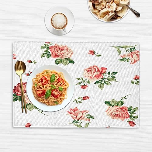 Miniatura 6 de Rose Plants Pattern Placemats Set of 4 Table Mats Washable Placemat Waterproof Place Mats for Party Home Dining Table Decor 18x12 in