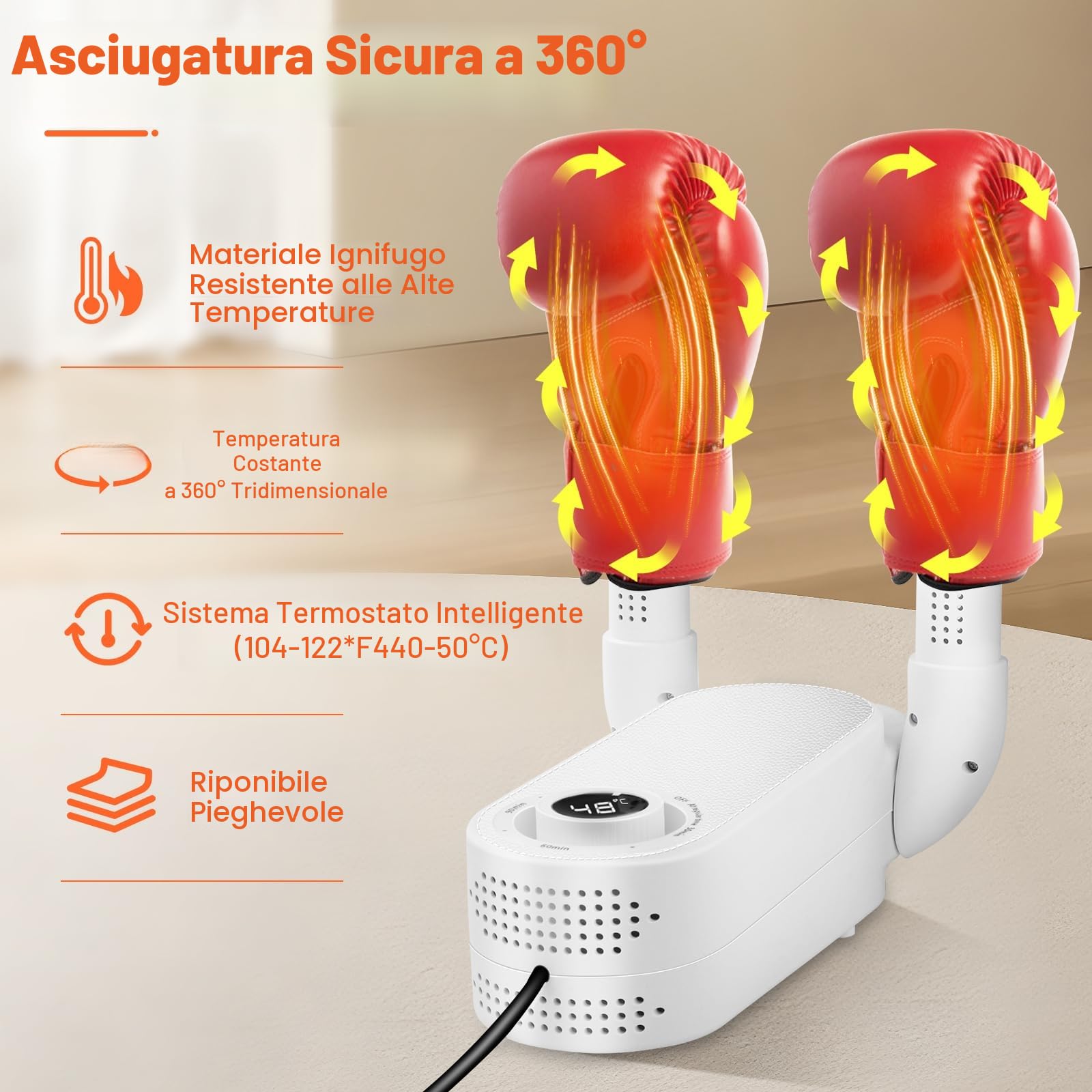 Asciuga Guantoni da Boxe, Asciuga Scarpe, Asciuga Stivali con Timer Intelligente, Design Pieghevole e Asciuga Scarpe Elettrico ad Asciugatura Rapida, Elimina Efficacemente gli Odori (Spina UE)
