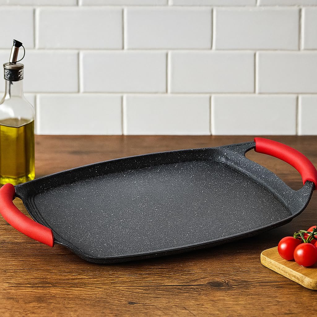 MGE - Poêle grill anti-adhésif en pierre - plaque gril pour induction - grille induction antiadhésive - grille grill grill - 36 x 23 cm