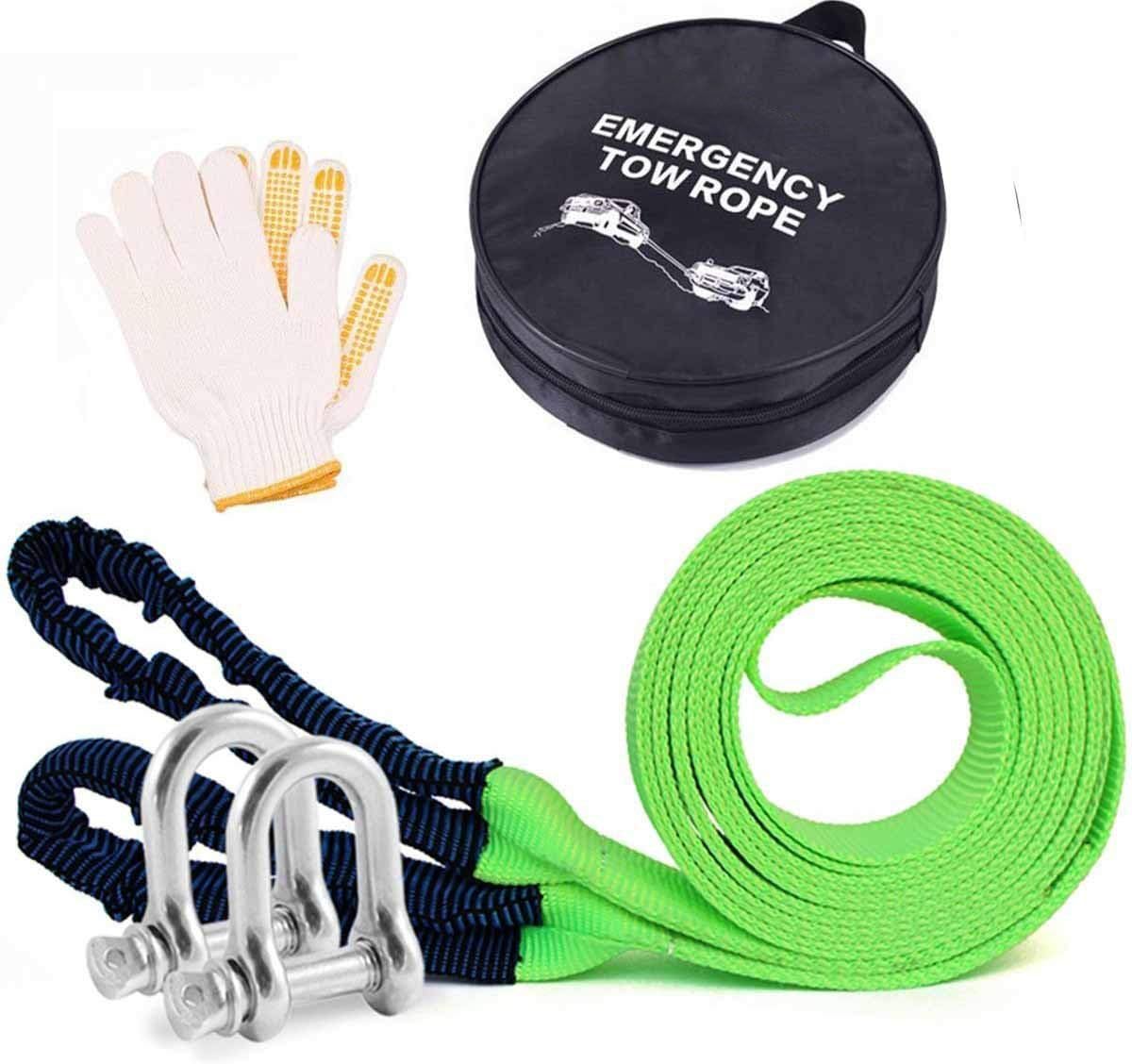 AIJIWU Tow Rope, Car Heavy Duty Recovery Tow Straps 5 Ton 3.8M With 2 hooks 2 Anti-Proof Gloves
