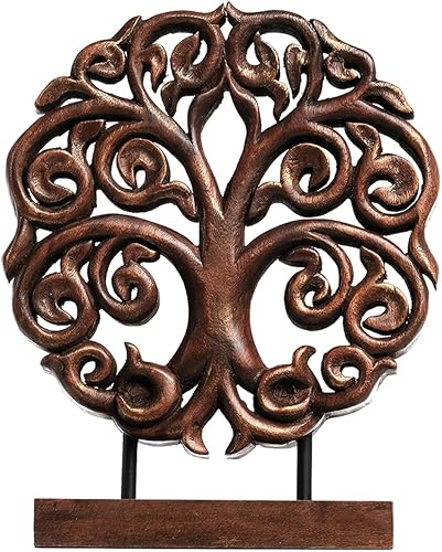 Miniatura 9 de Decozen Escultura de árbol de la vida de madera maciza, decoración del hogar, sala de estar, bohemio, estante, mesa de café, decoración de mesa de