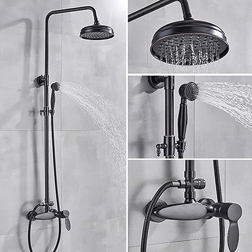 Miniatura 3 de Shower System Black Bronze, 8-Inch Rainfall Shower Head with Hand Shower, Brass Wall Mounted Bathroom Shower Mixer Tap, Outdoor Shower Faucet Set
