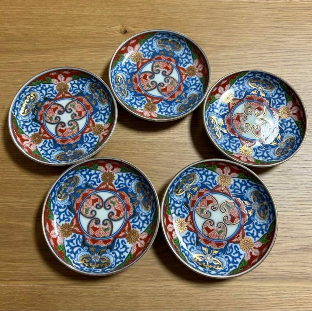 有田焼 其泉 染錦 古伊万里 見地紋 銘々皿 5枚セット