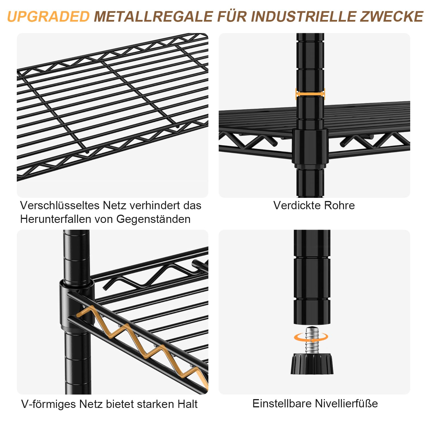 Lagerregal Regal Metallregal - mit 6 Regalböden, Standregal Küchenregal mit Höhenverstellbaren Regalböden und Nivellierfüßen (45 D x 60 W x 183 H cm)