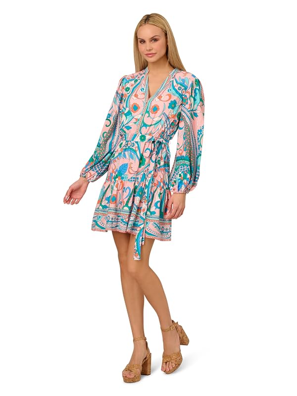 Adrianna Papell Women's Printed Short Dress, Peach Multi, 16 by Adrianna Papell - Used condition - US$96.19