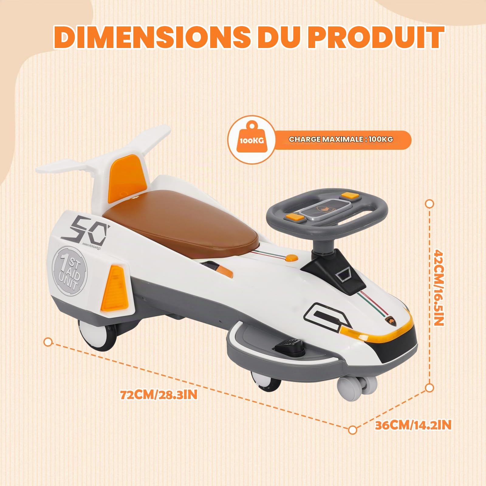Voiture Électrique Enfant 2in1 2 Places Pedal, Direction 360°, Anti-Bascule | Voiture Enfant Électrique, Balançoire, Musique & Lumières. 2 Modes, Facile. Parfait Bébés & Enfants, Intérieur/Extérieur