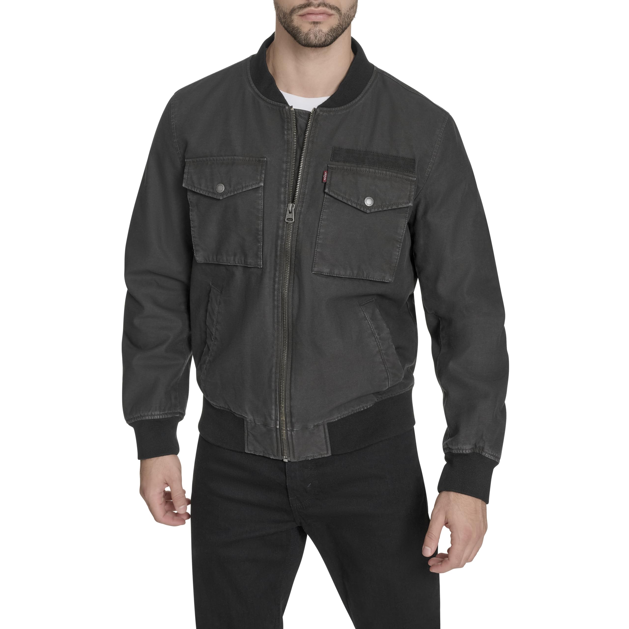 Levi's Men's Flight Satin Bomber Jacket, Charcoal Cotton, M