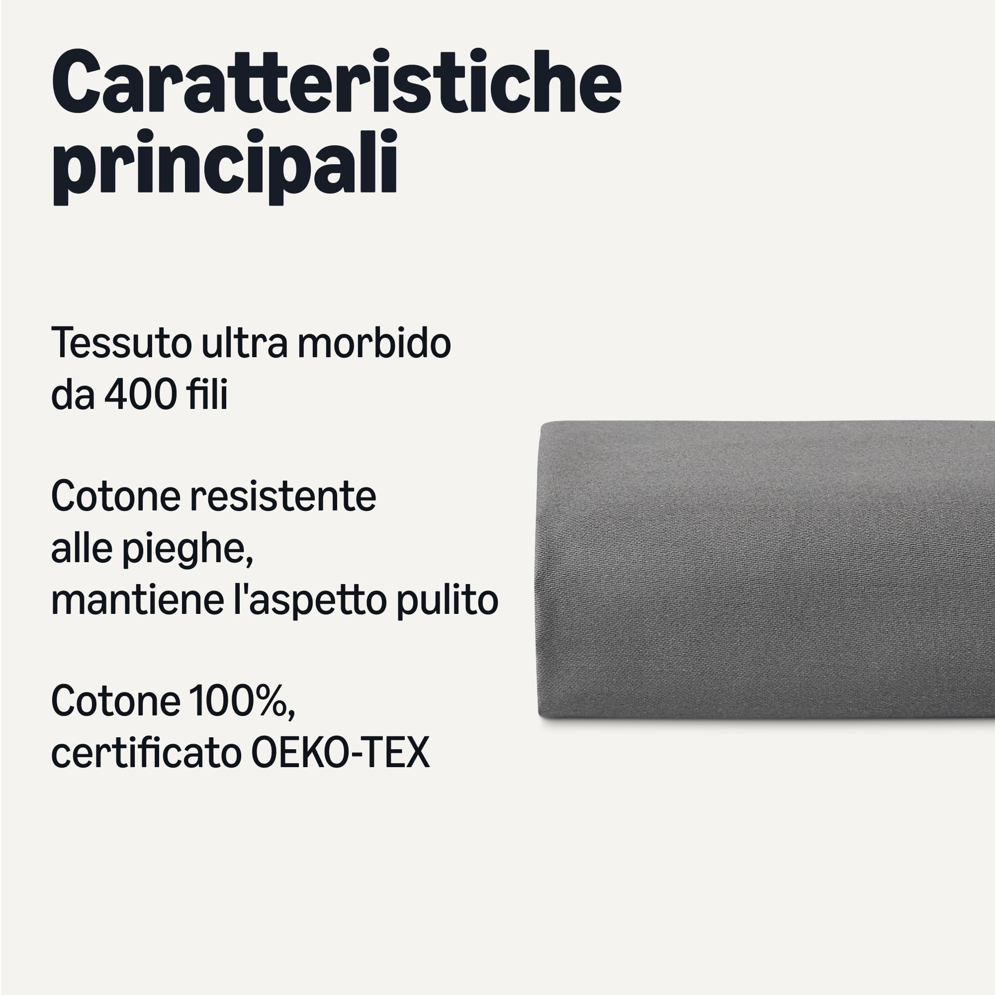 Amazon Basics Copripiumino Deluxe, 100% Cotone Raso 400TC, Extra Morbido con Bottoni Automatici, 220 x 240 cm, Grigio Scuro