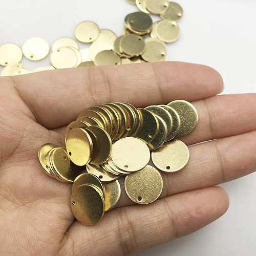 Miniatura 3 de ABBECIAO Paquete de 100 etiquetas de latón en blanco de 0.472 pulgadas de disco para estampado de colgantes, dijes planos redondos pequeños para