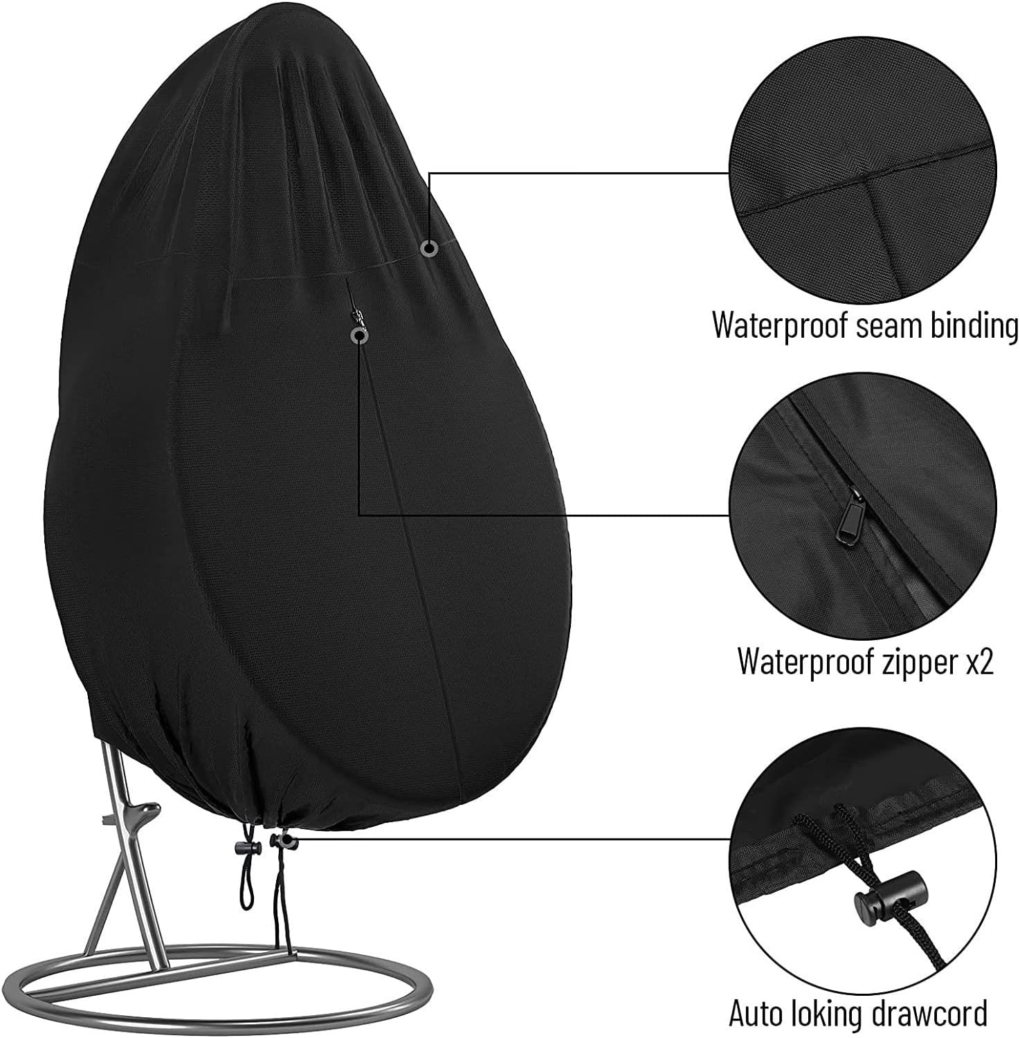 Waterproof Patio Hanging Egg Chair Cover, Egg Chair Cover with Zipper, Waterproof, Windproof, Anti-UV, 210D Oxford Fabric Duck Egg Chair Covers for Egg Chair on Stand(Size:115x190cm)