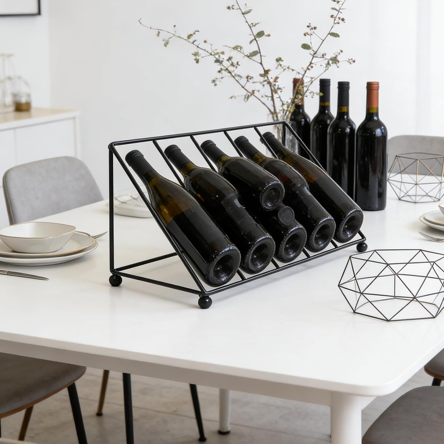 UKCOCO Modern Iron Wine Holder for Cabinet with Multiple Tiers Space Saving Freestanding Wine Rack Shelf for Entryways and Kitchen Versatile Display Stand