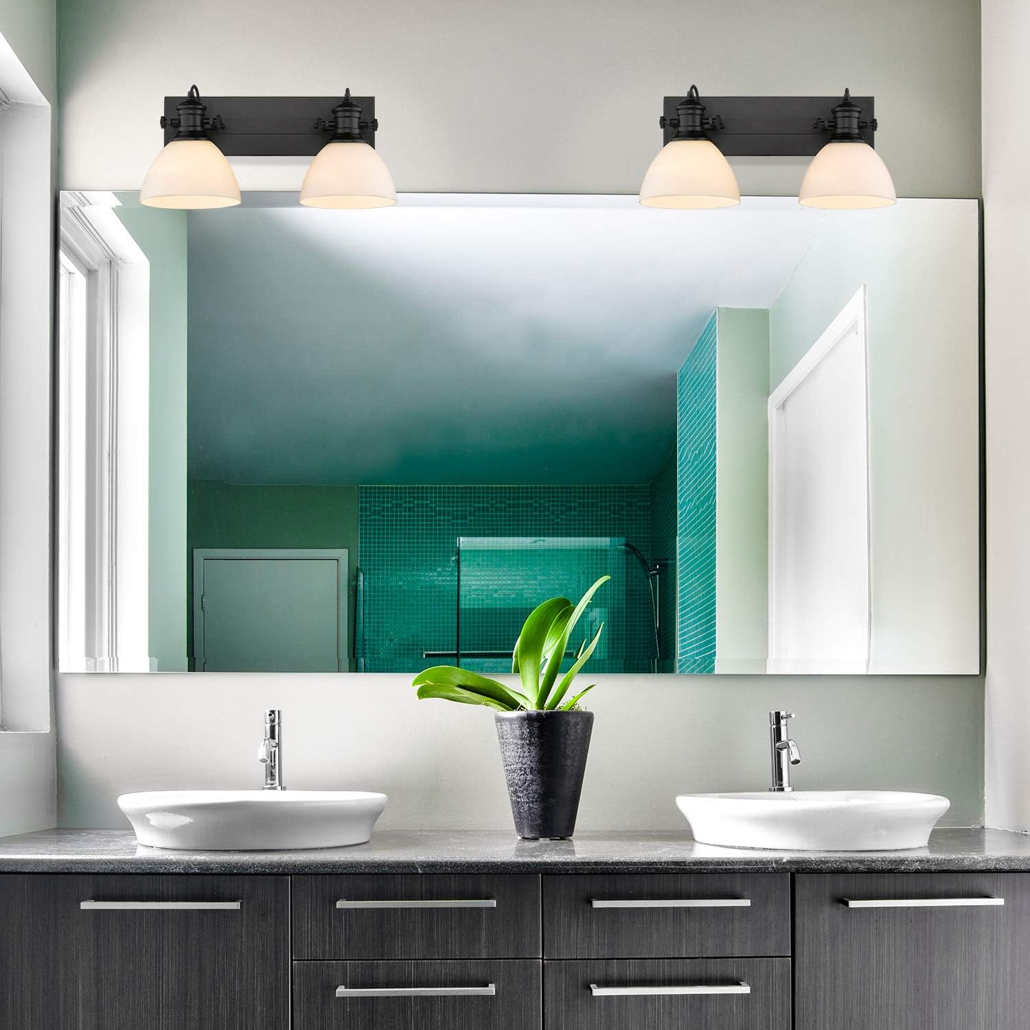 Golden Lighting 3118-BA2 CH-OP Hines Vanity Light, Chrome with Opal Glass