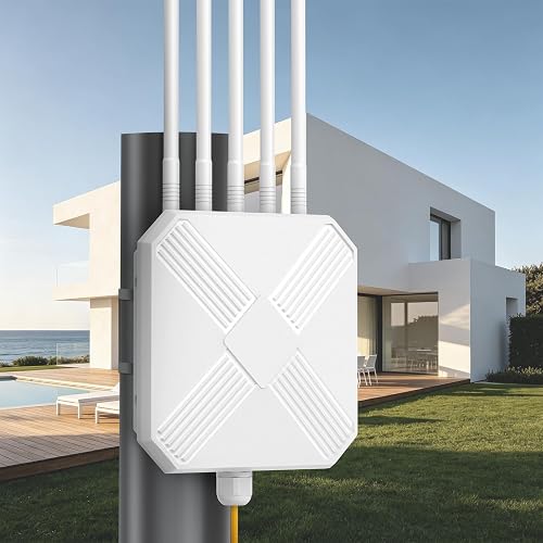 Mekupc AX3000 outdoor WiFi 6 extender and access point mounted on a pole