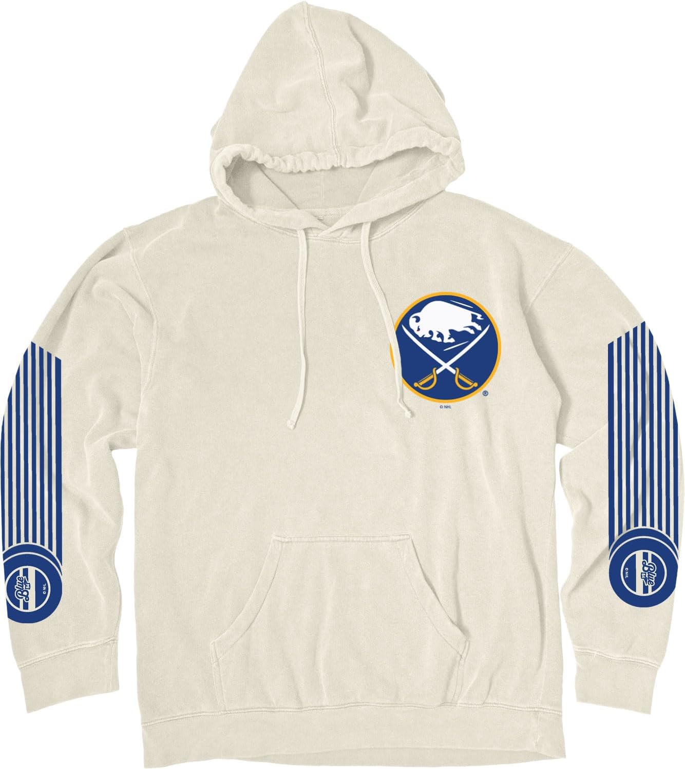 Blue 84 NHL Officially Licensed Hooded Sweatshirt Ringspun Ivory Sleeveshot