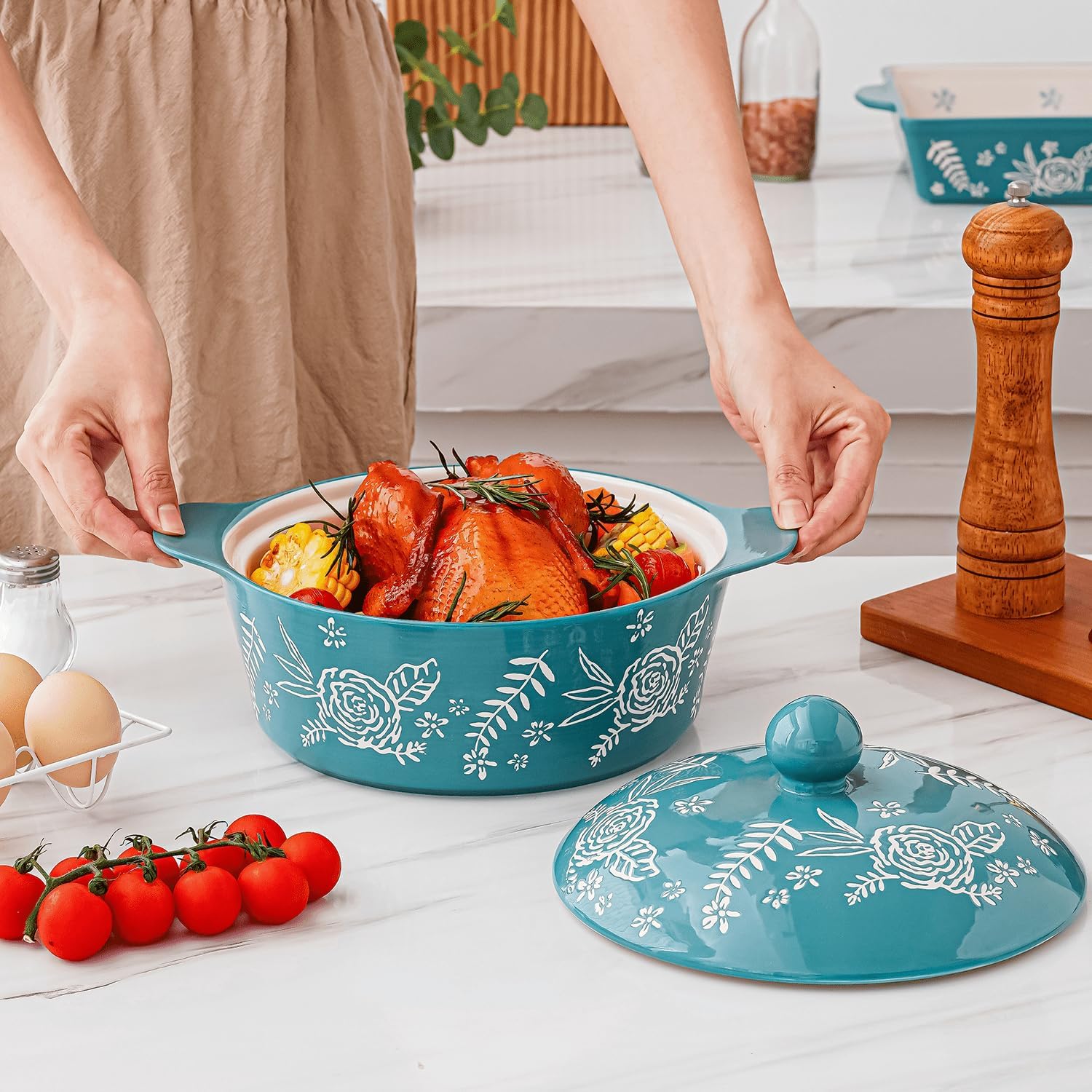 Casserole Dish with Lid, Ceramic Baking Dish for Oven Microwave Freezer Safe, Bakeware for Lasagna Roasting Cooking Serving