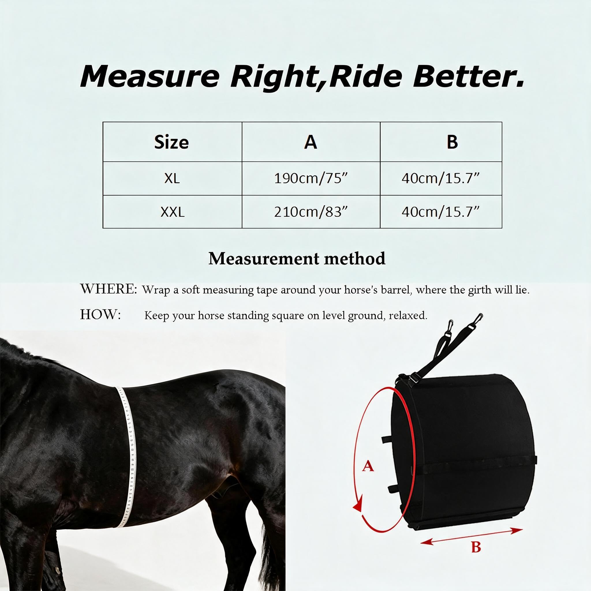Cubierta protectora de vientre de caballo negro para proteger el abdomen de espolones y piel lesionada, cómoda banda transpirable para el vientre, banda de espolones de caballo, tamaño