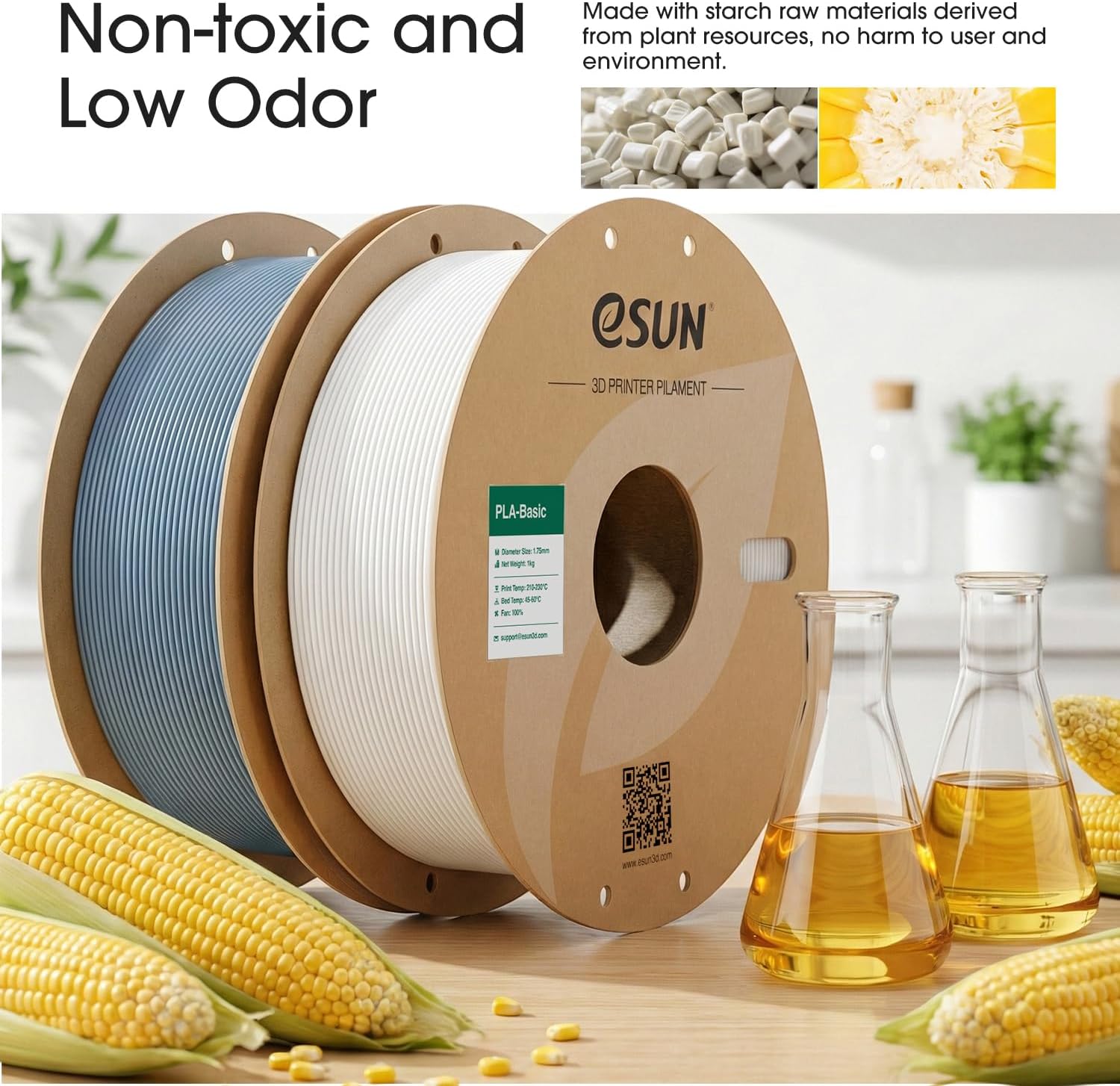 eSUN PLA Basic Filament 1.75mm, 3D Printer Filament High Speed PLA for Fast Printing, 1KG per Spool, 2 Spools High Speed 3D Printing Filament, Black