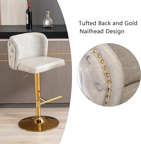 Miniatura 7 de BAXMUY Juego de 2 taburetes de bar giratorios de cuero, altura de mostrador, sillas de bar tapizadas modernas de poliuretano con respaldo copetudo y