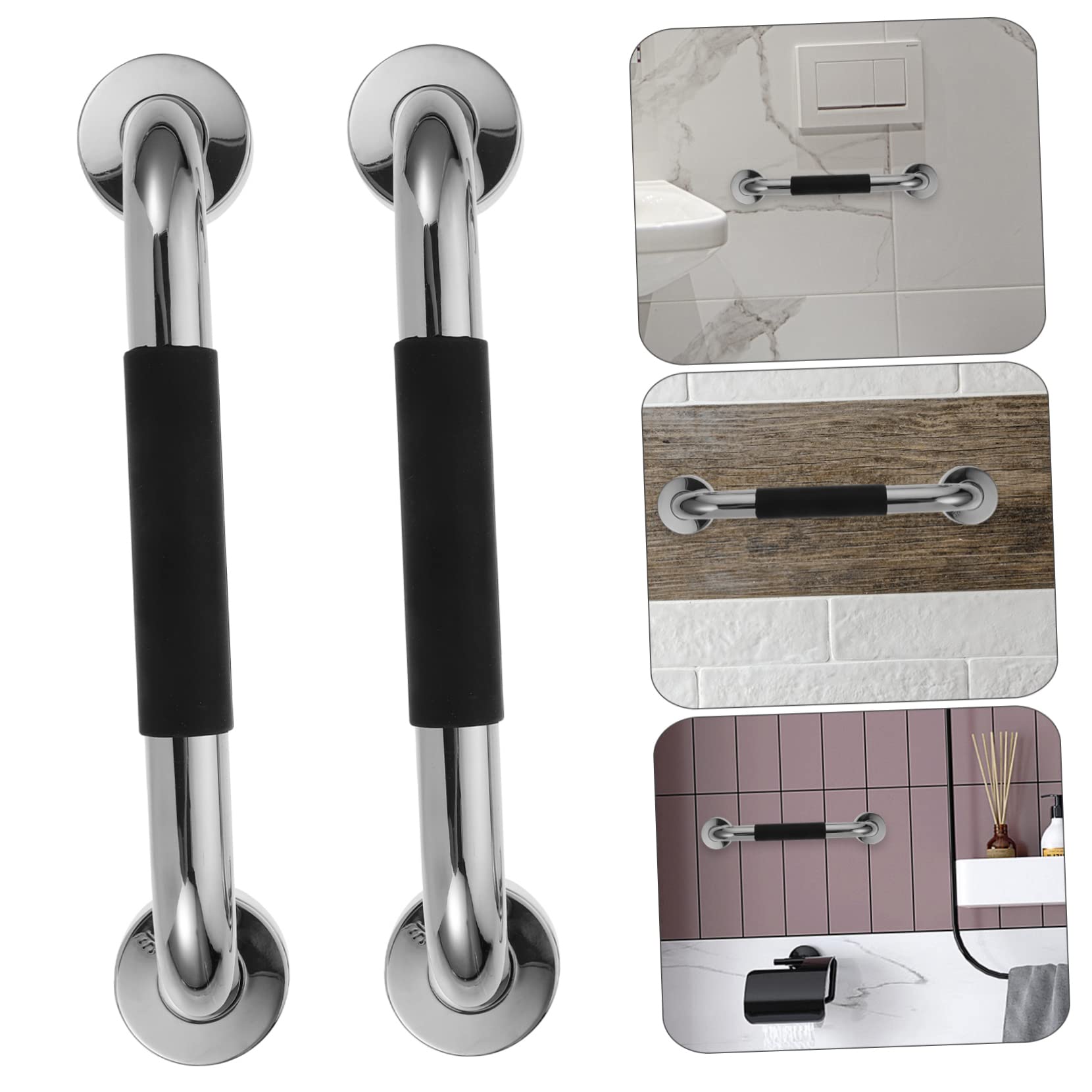 Beavorty 2 Piezas Barra de Asidero Antideslizante Inoxidable y Silicona para Baño Soporte Seguro para Personas Mayores y Discapacitados Pack