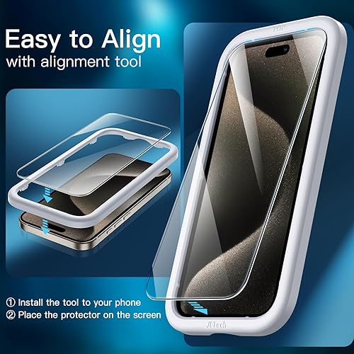 Miniatura 5 de JETech Protector de pantalla para iPhone 15 Pro Max de 6.7 pulgadas, película de vidrio templado con herramienta de fácil instalación, compatible