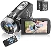 KUCIYA Camcorder Video Camera Full HD 1080p 30FPS Camcorder Camera 24MP 18x Digital Zoom 3’’ IPS 270° Rotation Screen Vlogging Camera with Remote Control and Pause Function, Black