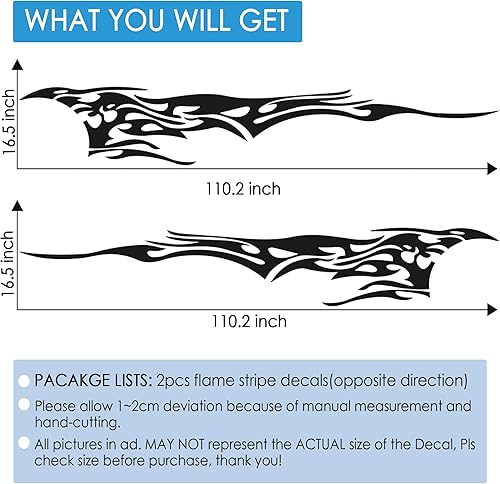 Miniatura 3 de Fochutech 2 calcomanías de vinilo con gráficos de llama grande, calcomanías laterales de carrocería de automóvil, calcomanías de rayas para autos,