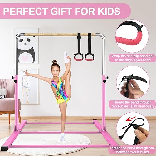 Miniatura 6 de SHIWEI Barra de entrenamiento de gimnasia, altura ajustable de 3 a 5 pies, barra horizontal para niños