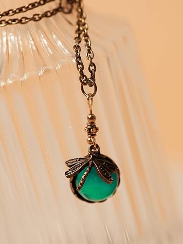 Miniatura 3 de MINACHI Collar vintage medio esférico verde creado con piedra preciosa de libélula de cristal esmeralda para mujer